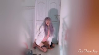 Cute Sissy Crossdresser Anal & Cum in Public Stair